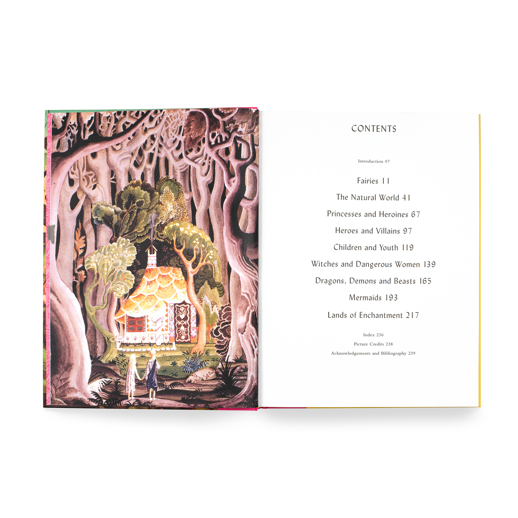 The contents page, showing an illustration of Hansel and Gretel